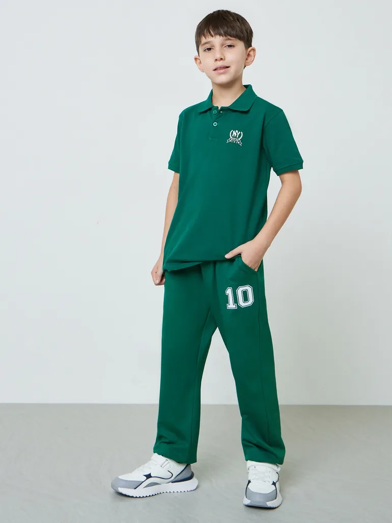 Teen Boys Dark Green Graphic Print Joggers