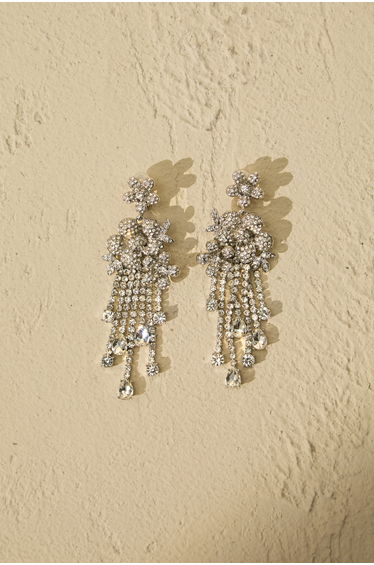 Crystal Floral Chandelier Tassel Drop Earrings