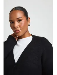 Plus Soft Knit Pocket Detail V Neck Cardigan - black - 3