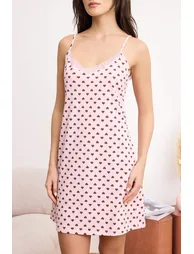 Pink Single 100% Cotton Heart Single Jersey Knitted Nightgown - 2
