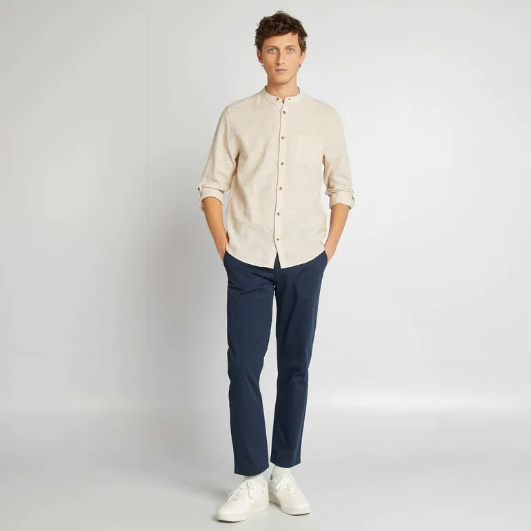 Mandarin collar shirt with linen BEIGE - 1