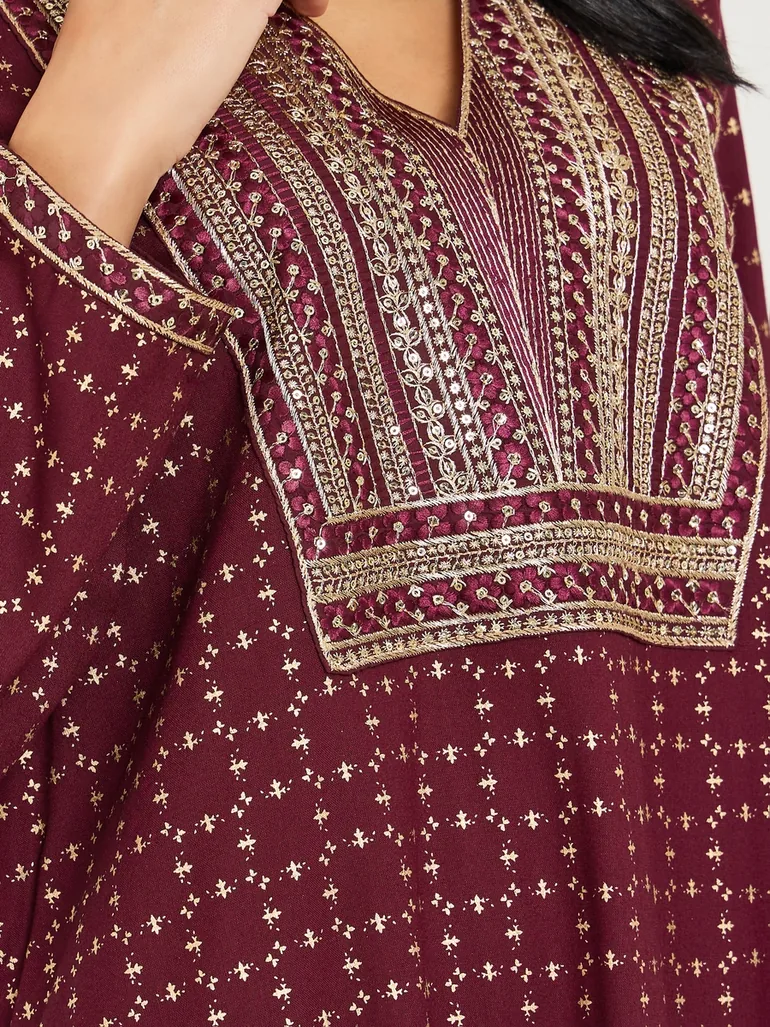 جلابية نسائي بتطريز - أحمر - 3