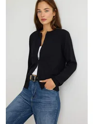 Black More Sustainable Basic Crew Neck Knitwear Cardigan