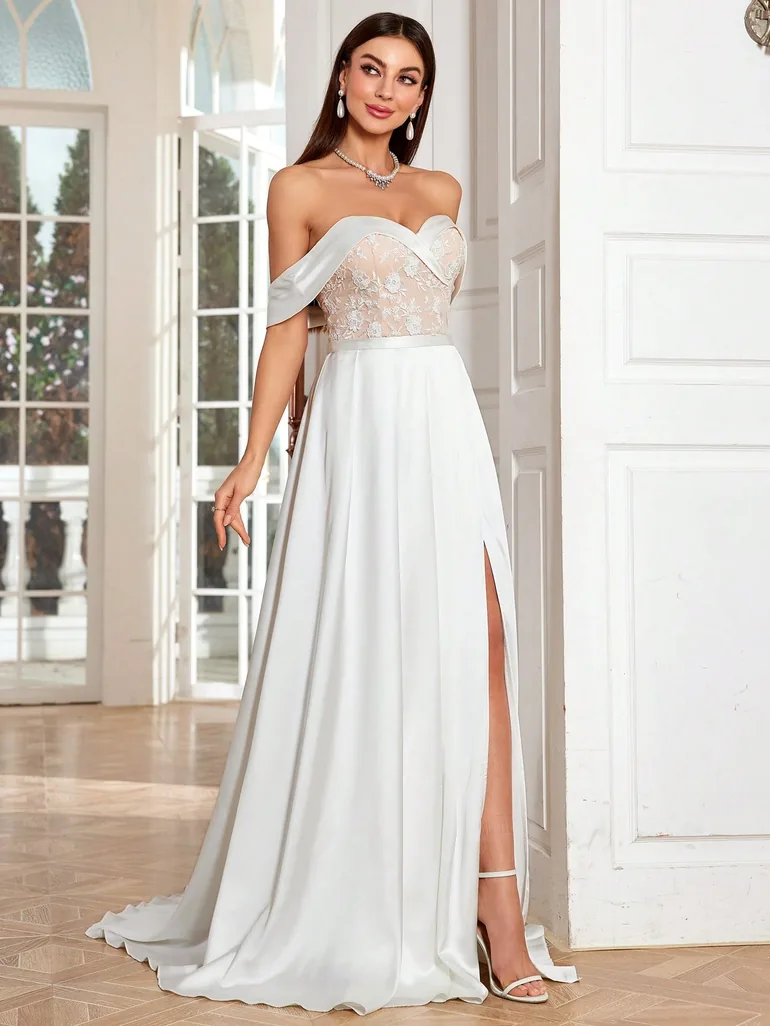 Leely Elegant Off The Shoulder Sleeveless A-line Wedding Dress - 5