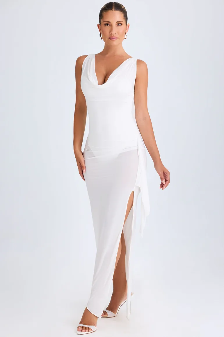 Ruffle-Trim Cowl-Neck Midaxi Dress in White - 6