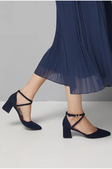 Good For The Sole: Wide Fit Millie Comfort Faux Suede Cross Strap Medium Heel Court Shoes