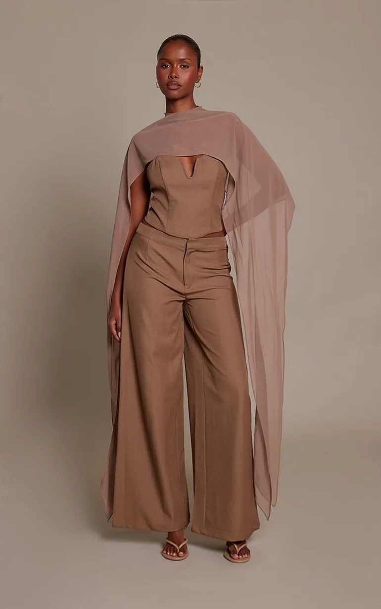 Taupe Tailored Wide Leg Trouser Co Ord