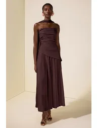 Solid Off-Shoulder Tie-Up Midi Dress