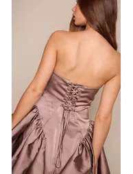 Taupe Satin Bandeau Extreme Puff Shift Dress - 1