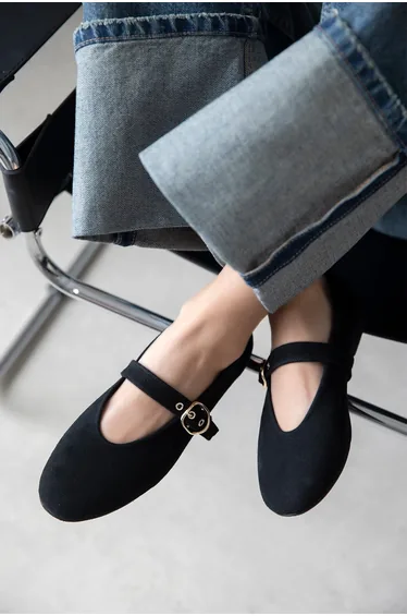 Bella Women's Strap Detail Suede Flats