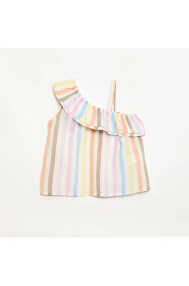 Asymmetrical Strap Top with Ruffles WHITE