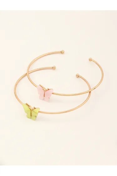 Pack of 2 - Girls Multi-Color Butterfly Charm Bangle Bracelets