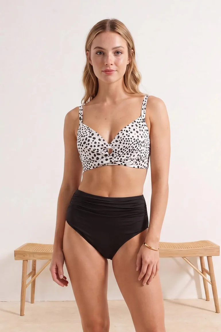 Floral Pattern Draped Triangle Covered Hipster High Waist Bikini Set