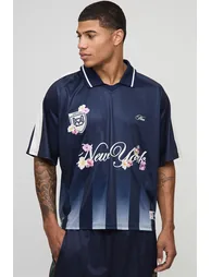Oversized Boxy New York Floral Stripe Embroidered Sports Top