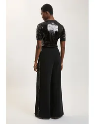 Sequin Side Strip Wide Leg Trouser - 2