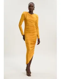 Jersey Crepe Ruched Long Sleeve Dress