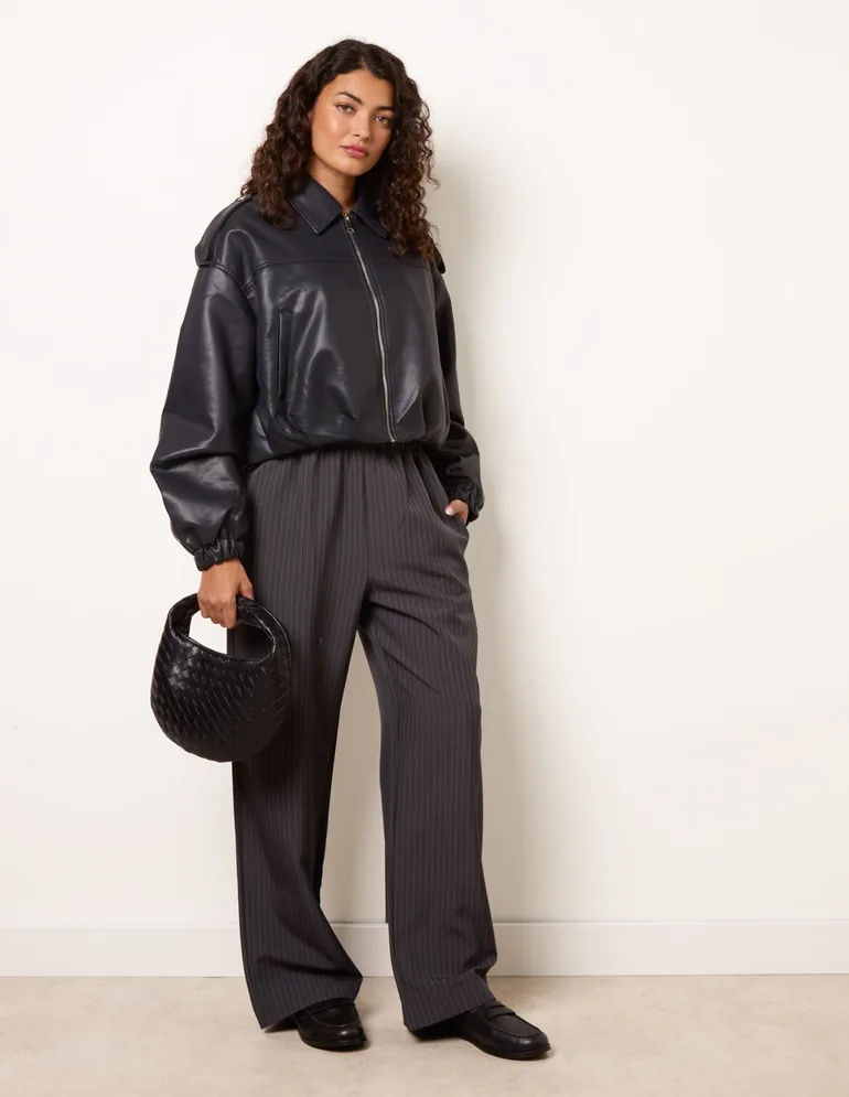 Puffball Zip Front PU Leather Jacket
