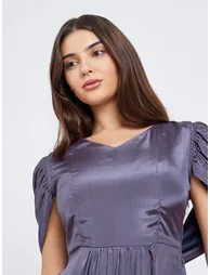 Purple Draped Back Midi Dress - 3