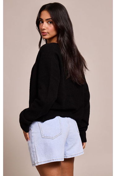 Petite Black Knitted Button Through Cardigan product thumbnail 3