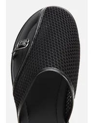 Women's Black Mesh Detailed Buckle Slippers - 4