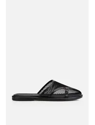 Women's Black Mesh Detailed Buckle Slippers
