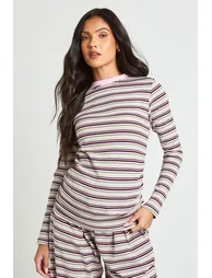 Maternity Stripe Rib Fitted Long Sleeve Top - pink - 1