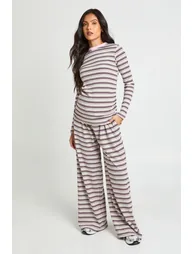 Maternity Stripe Rib Fitted Long Sleeve Top - pink