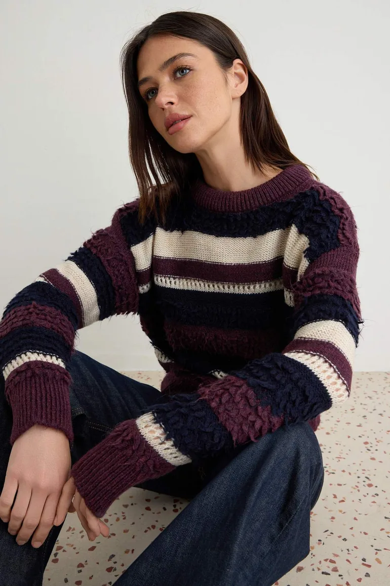 Navy Blue Tassel Detailed Soft Textured Knitwear Sweater - 2