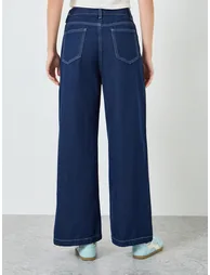 Women Dark Blue Wash Wide Leg Jeans - 3