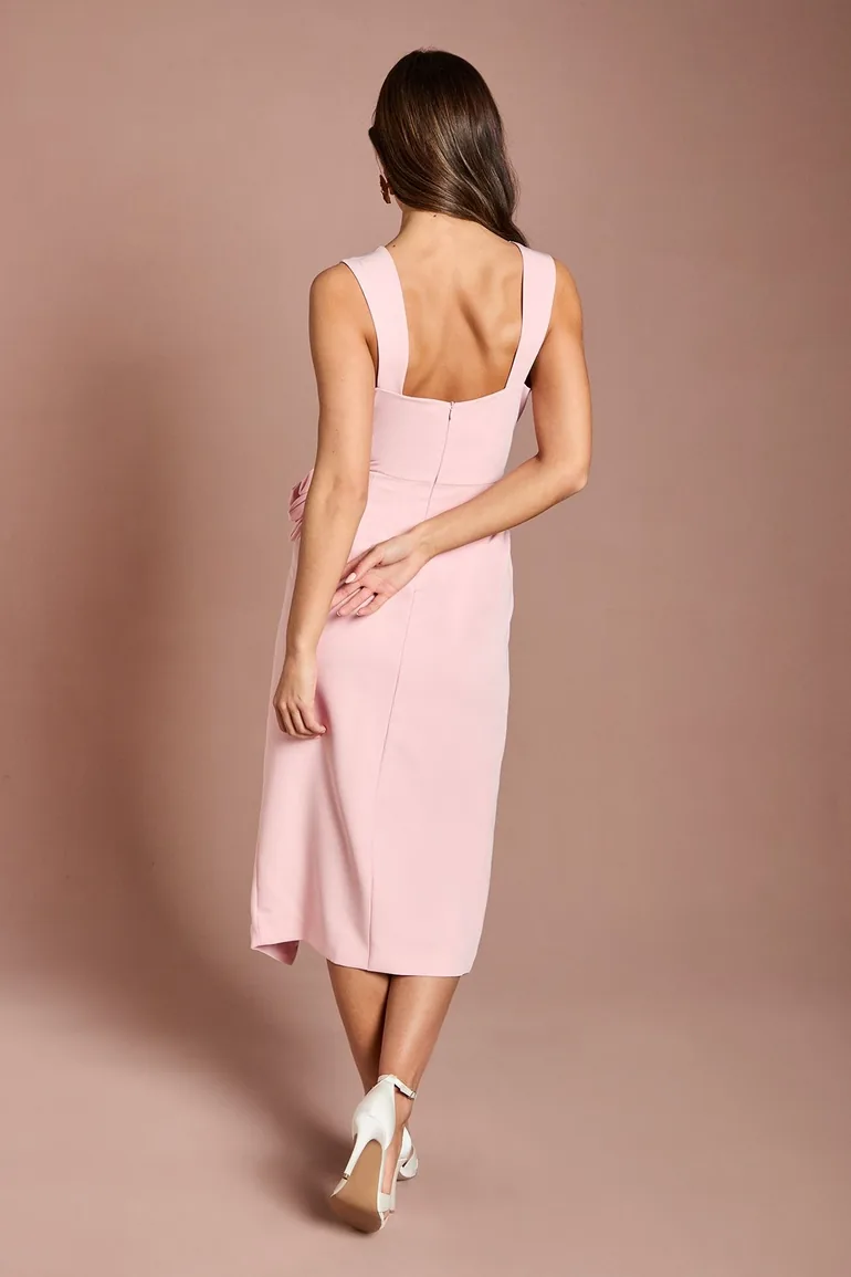 Corsage Pleated Pencil Dress - 2