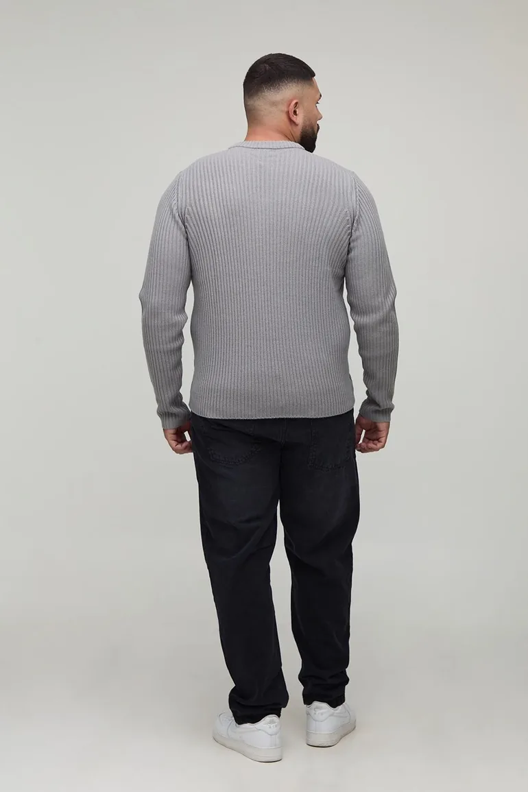 Plus Basic Regular Fit Ribbed Knitted Jumper - grey - 1