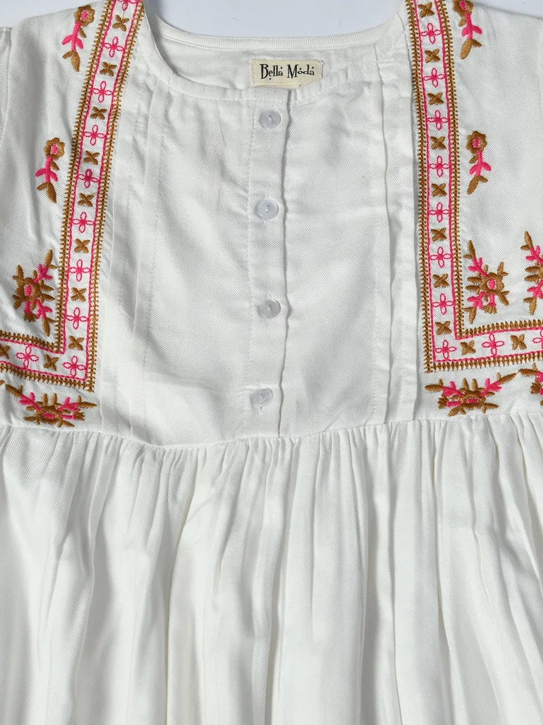 Embroidered Balloon Sleeves Knee-Length Dress - 2