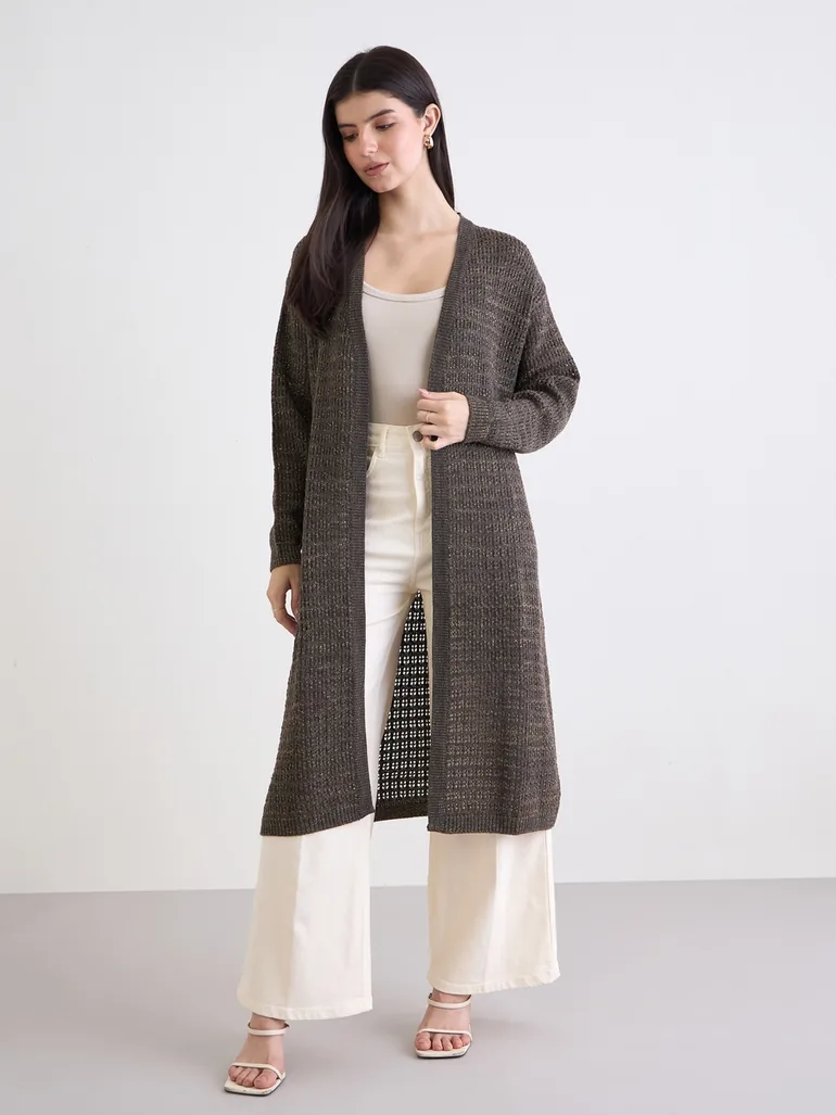 Brown Knitted Longline Cardigan - 2