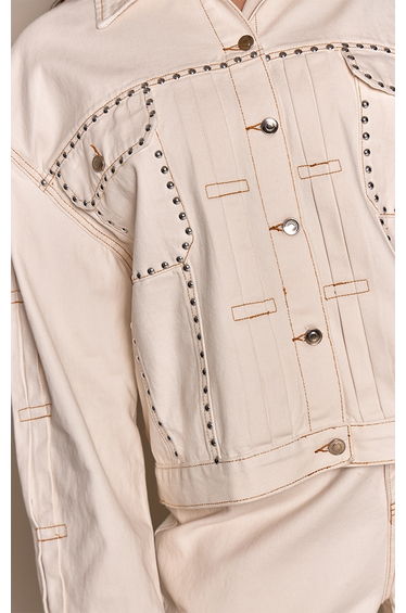 Plus Ecru Vintage Studded Denim Jacket product thumbnail 4