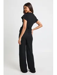 Crinkle Tie Back Top Wide Leg Trouser Co ord - black - 2