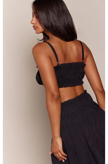 Petite Black Ruched Frill Hem Strappy Bralette Co-ord product thumbnail 2