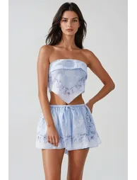 Jaasau Strapless Lace Drawstring Skirt Set - 1