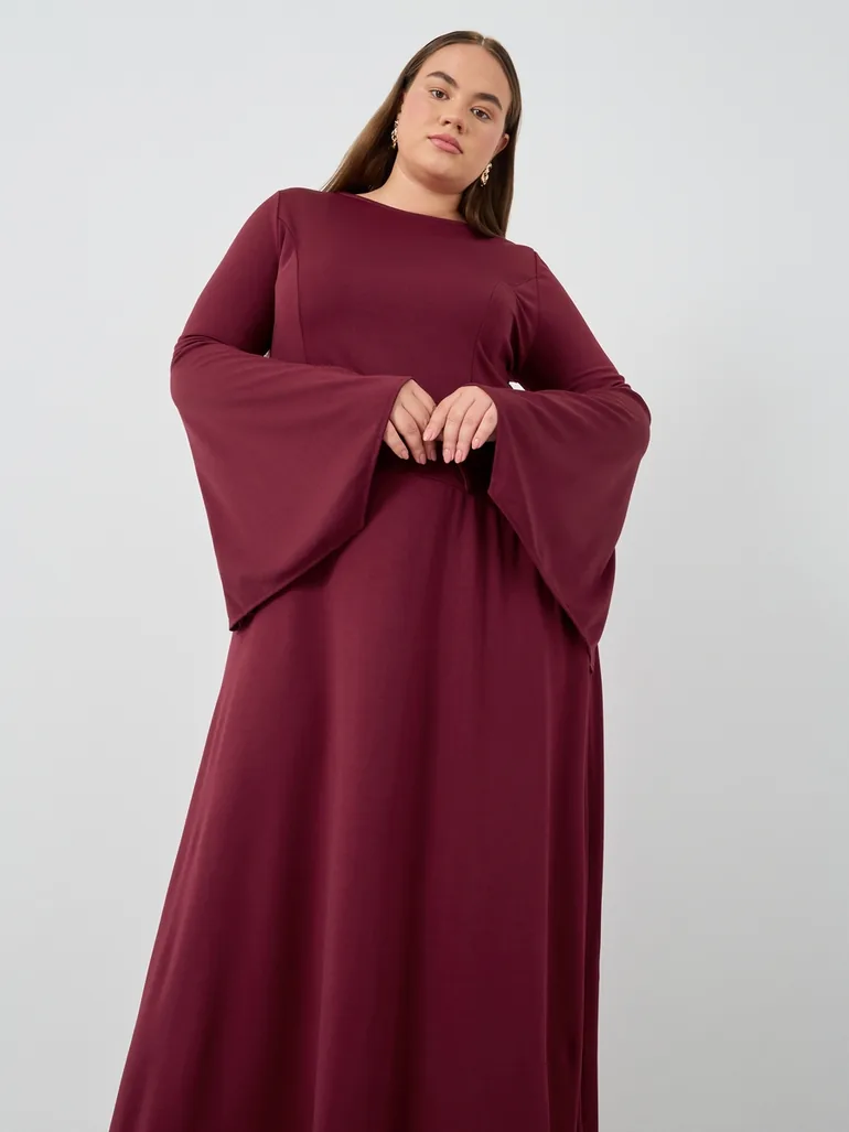 Plus Size Solid Long Sleeves A-Line Maxi Dress - 2