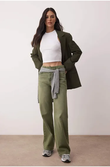 Light khaki high waist vintage wash wide leg jeans