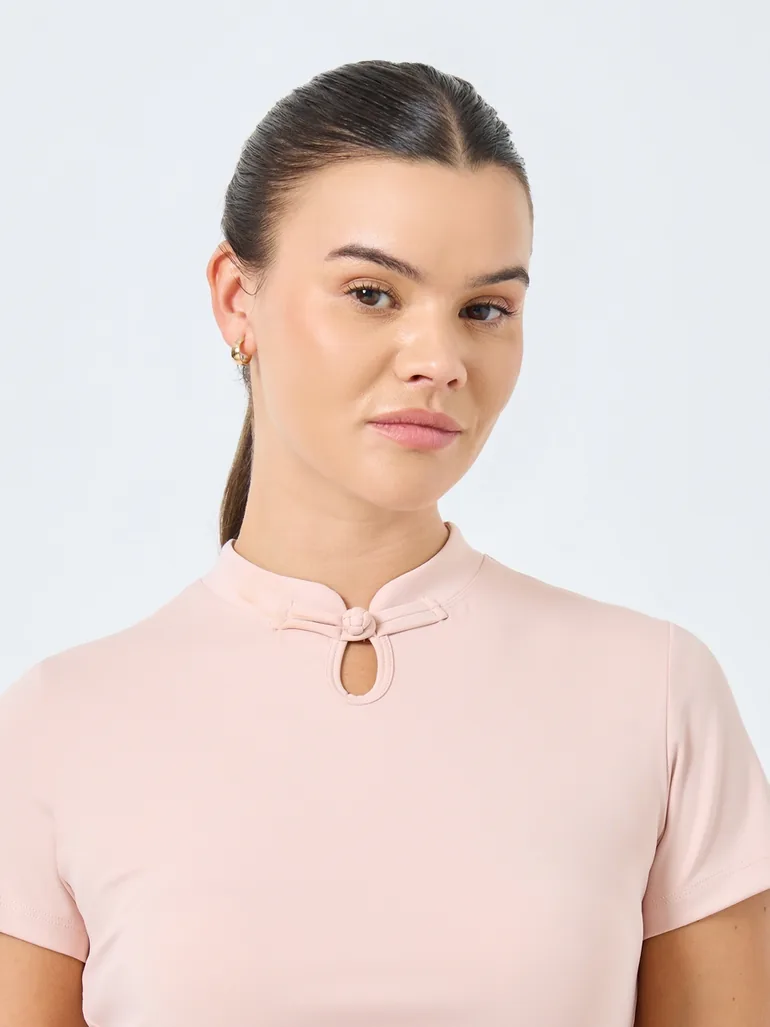 Front Peep Side Gather Crop Top - 1