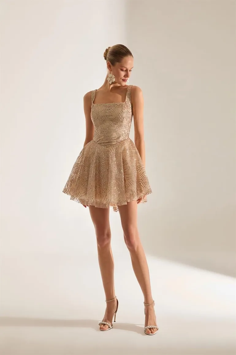 Justina Sparkly Strappy Mini Evening Dress - 5