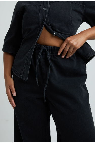 Plus Elasticated Waist Denim Wide Leg Jean - washed black product thumbnail 4