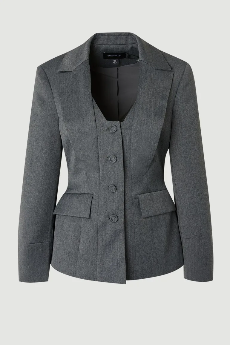 Harper's Bazaar Polished Wool Blend Tailored Single Breasted Blazer - 3
