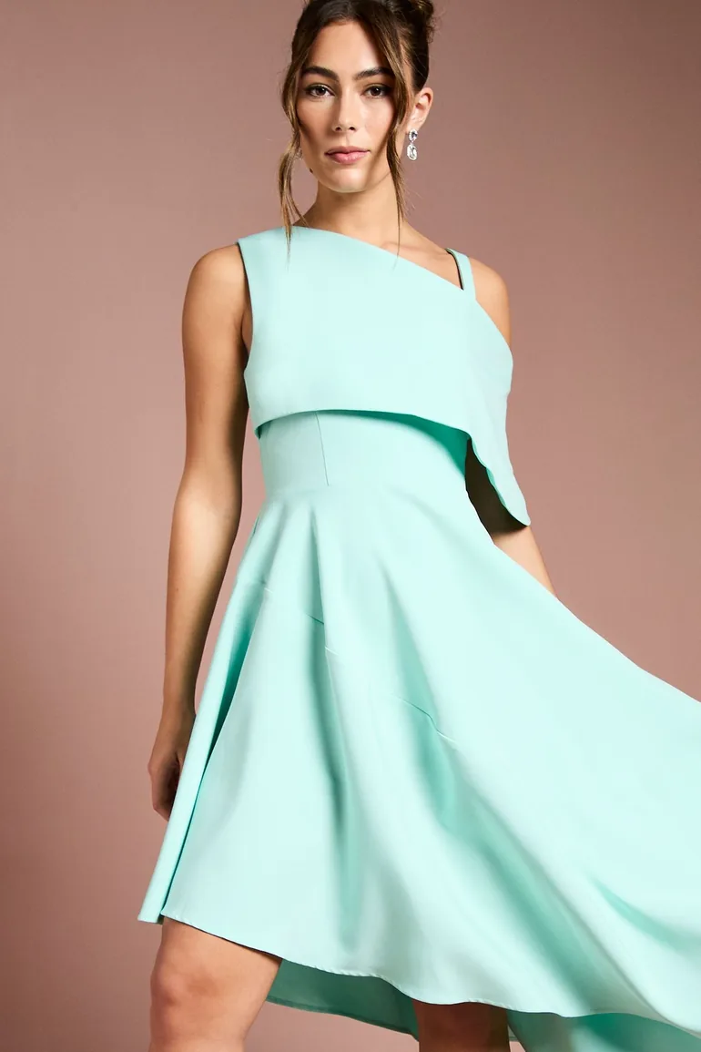 Asymmetric Crepe Midi Dress - 1