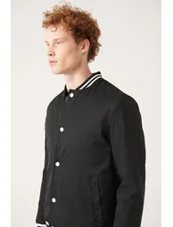 Black Fiber Inner Quilted Ribbed Snaps Water Repellent Standard Fit Coat - 1