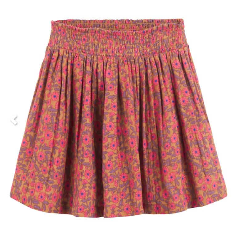 Floral Cotton Mini Skirt with Smocked Waist