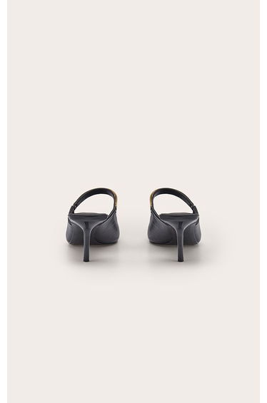 Black Faux Leather Gold Trim Point Toe Heeled Mules product thumbnail 3
