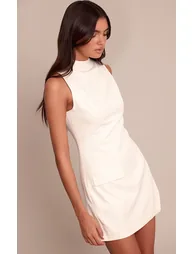 Cream Woven High Neck Sleeveless Bodycon Dress - 5