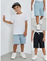 Pack of 2 - Boys Solid Knee-Length Shorts