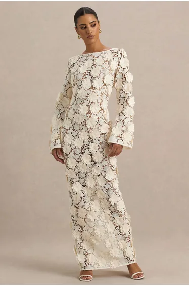 Viper | Cream Lace Long-Sleeve Maxi Dress